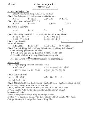 Kiểm tra học kỳ I môn Toán 6 - Đề số 10